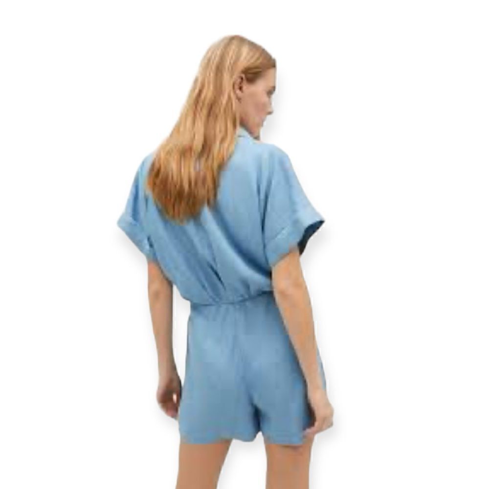 Stradivarius Blue Lyocell Wrap Playsuit Romper Size L NWT Tie Waist Short Sleeve - Picture 6 of 12